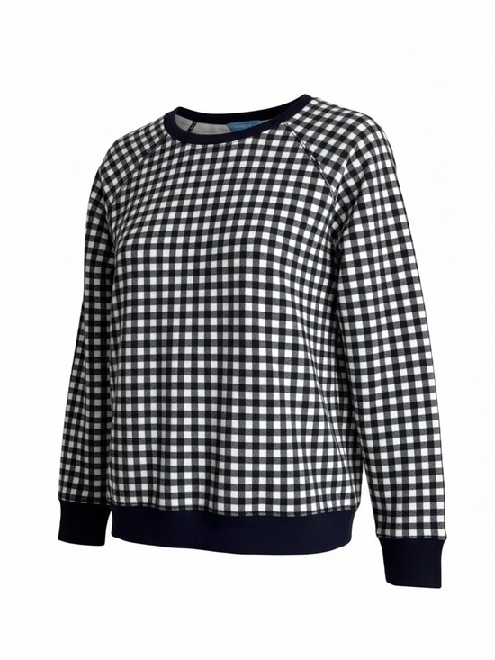 Draper James Tops - Draper James White/ Dark‎ Navy Blue Gingham Long Sleeve Sweatshirt Sz: Sm…